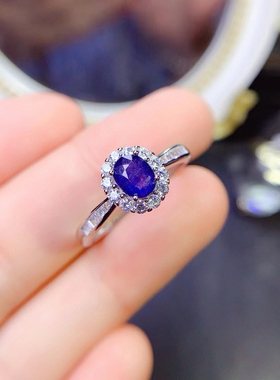天然蓝宝石戒指女活口指环S925银满火彩高净度送女友生日礼物
