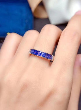 斯里兰卡蓝宝石戒指白金简约时尚