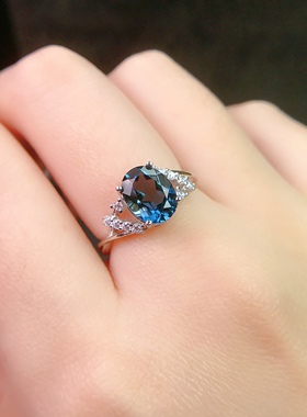 天然蓝色宝石戒指s925奢华大气