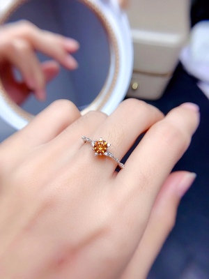 天然黄水晶戒指女s925黄色小巧