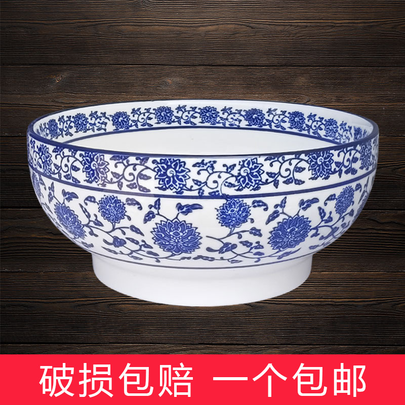 复古青花瓷大号汤碗高脚洋窝碗商用麻辣烫碗水煮鱼大碗钵钵鸡汤盆