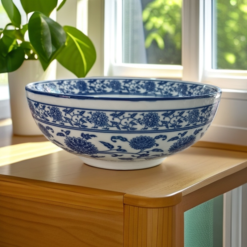 复古青花直口碗小面拉面碗加厚防烫家用泡面碗牛肉面碗商用米线碗,餐饮具,碗,淘宝优惠券,粉丝福利购,淘宝优惠卷