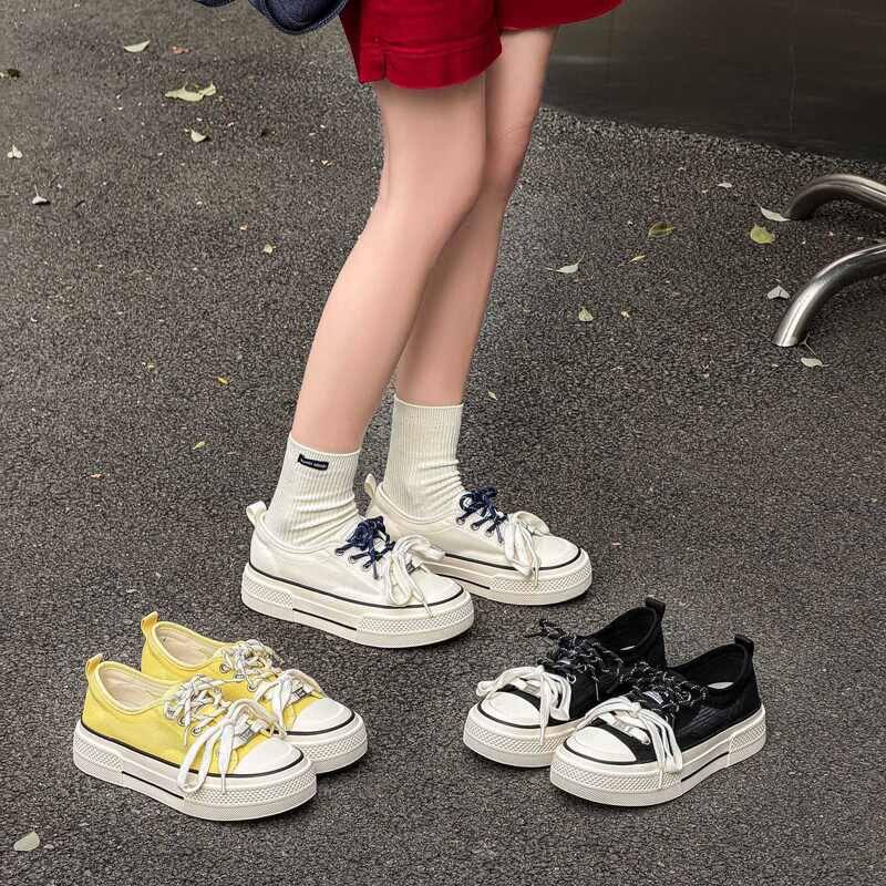 网面透气帆布鞋女薄款2026夏季新款松糕厚底小白鞋女百搭休闲女鞋