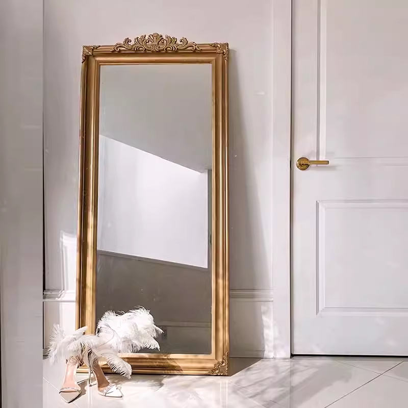 复古宫廷风轻奢欧式雕花全身镜美式落地镜别墅家用置地穿衣镜子大