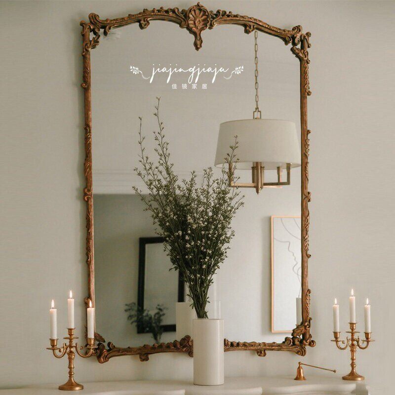 法式复古欧式化妆镜梳妆台壁炉镜子家用洗手间浴室镜防雾智能大镜