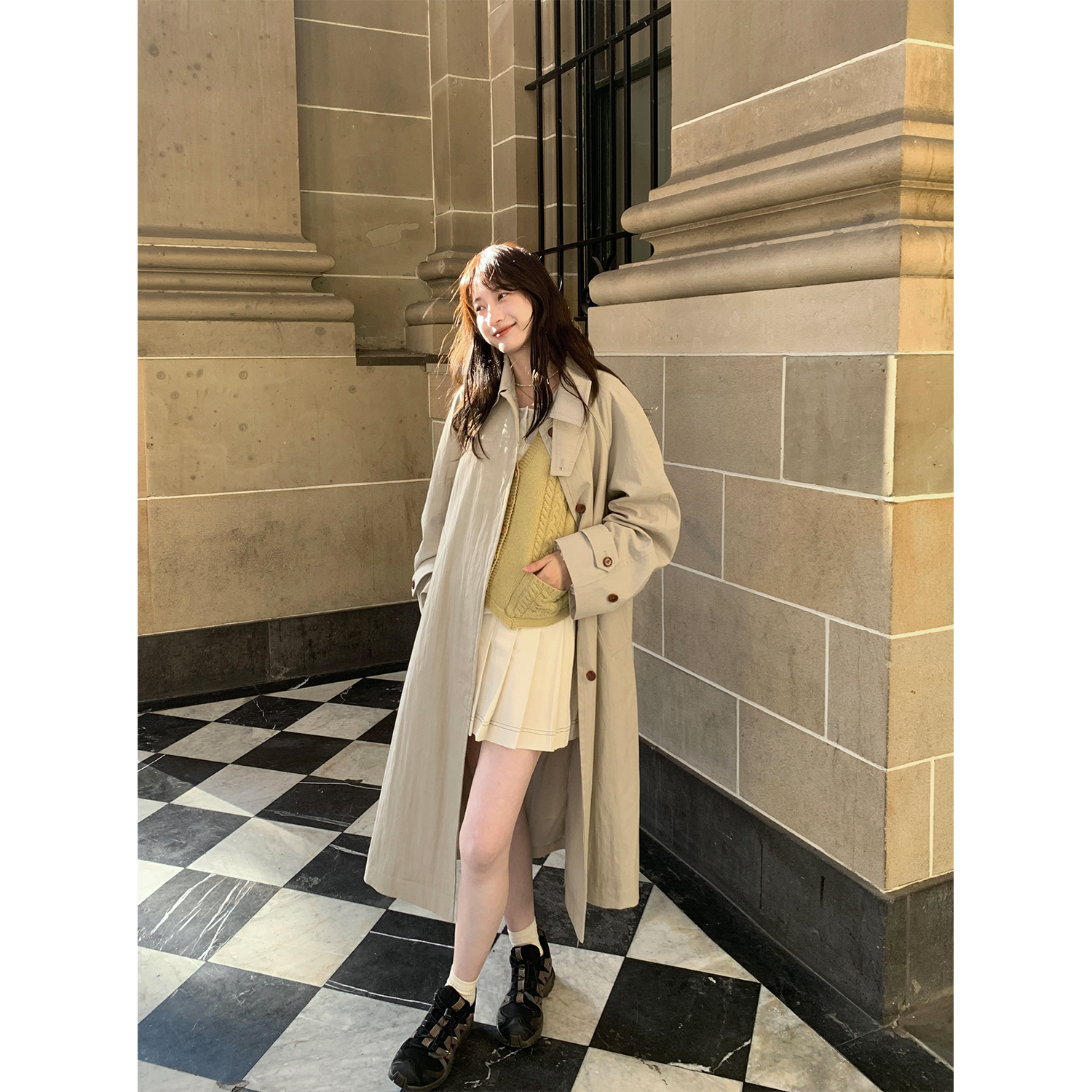 复古长款松弛感风衣外套