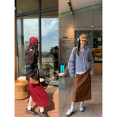 2024FW Tetu STUDIO 两色分割设计A字开叉半身裙秋冬灯芯绒高腰裙