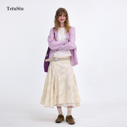 Tetu STUDIO 2026SS 两色重工斜裁不规则中腰A字半裙