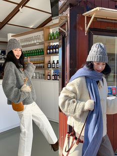 小羊羔 灰色返场 牛角扣宽松羊驼毛短外套 STUDIO Têtu