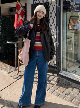 Tetu STUDIO 2024FW “梨形友好”正蓝色阔腿中高腰牛仔裤