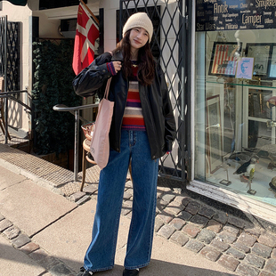 Tetu STUDIO 2024FW “梨形友好”正蓝色阔腿中高腰牛仔裤