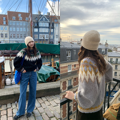 两色高含量马海费尔岛毛衣