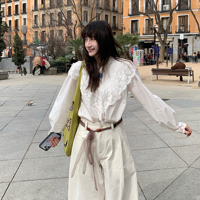 Tetu STUDIO 2025SS典雅拼接蕾丝刺绣宽松棉质衬衫