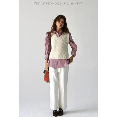 Têtu STUDIO【折扣款6折】「sweet华夫格」v领显瘦粗针羊毛背心