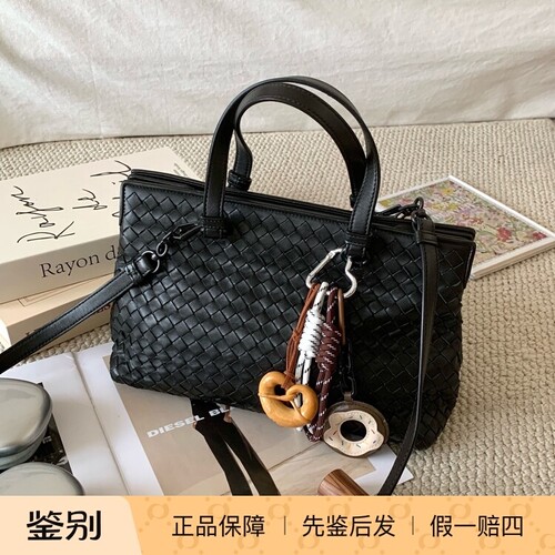 二手BV葆蝶家 黑色编织手提包小号 有长肩带