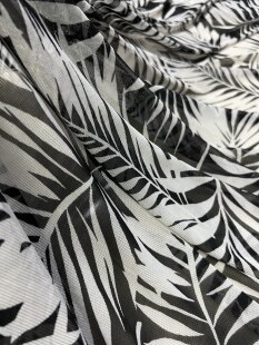网纱印花布料 弹力 黑白树叶微透打底连衣裙半裙服装面料