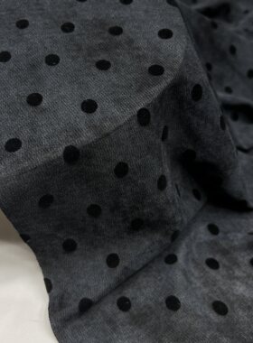炒色网纱植绒布料 灰底波点薄软弹力立体感春夏T恤服装手工面料