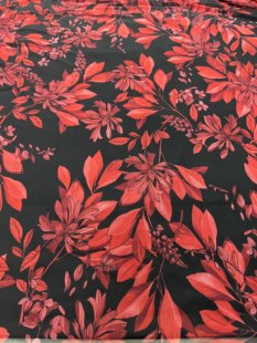 弹力网纱印花布料 黑底红花氨纶网透肉打底连衣裙面料