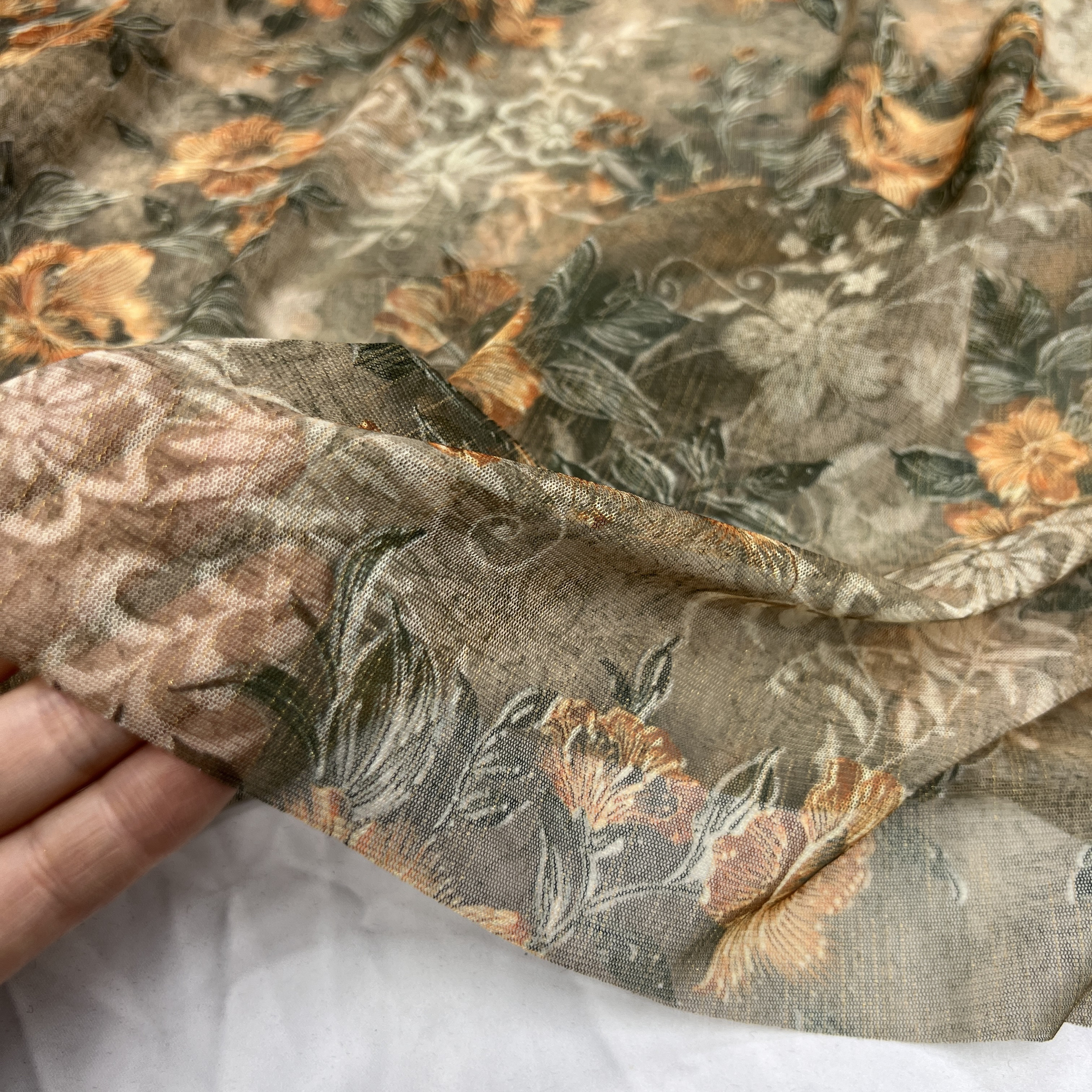 网纱印花布料 织金弹力打底舞蹈服透肉服装面料