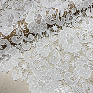 镂空白色激光雪纺骨绳柔软蕾丝连衣裙礼服面料 重工水溶刺绣布料