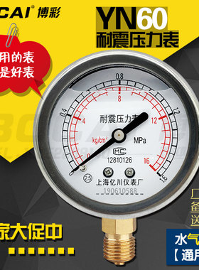耐震压力表YN60水压气压液油不锈钢负压真空表0-1.6MPa1亿川2.5 4