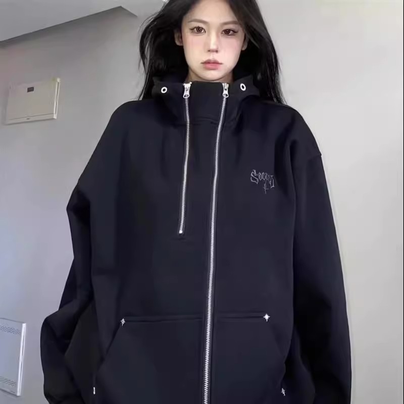 美式ins情侣外套开衫卫衣宽松