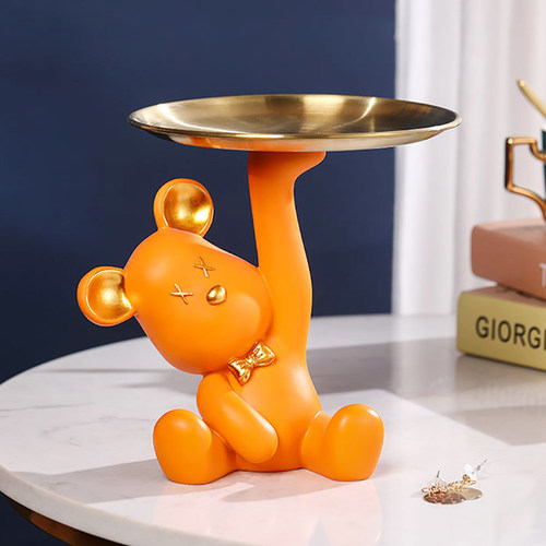 轻奢暴力熊托盘摆件进门钥匙收纳