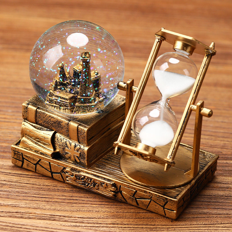 复古沙漏计时器雪花音乐盒水晶球生日礼物女生创意高级感礼品摆件