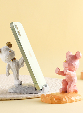 暴力熊手机支架懒人小摆件