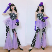 复古年代t台走秀女童炫酷潮服机车摇滚少儿车模波点爵士舞服影楼