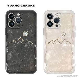太阳月亮苹果16小米15日月iPhone14nova13pro手机壳s19vivox200高级magic7名媛情侣mate60华为pura70皮质k80