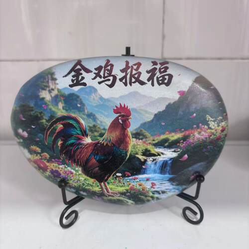手绘彩绘石头画家居客厅玄关书房办公桌摆件创意防水不掉色