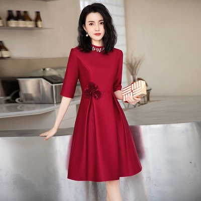 五分袖婚宴装短裙婚礼晚礼服高档