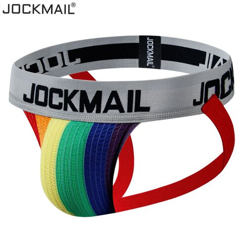 JOCKMAIL 男士内裤彩虹丁字裤网孔弹力大囊袋提臀后空运动双丁裤