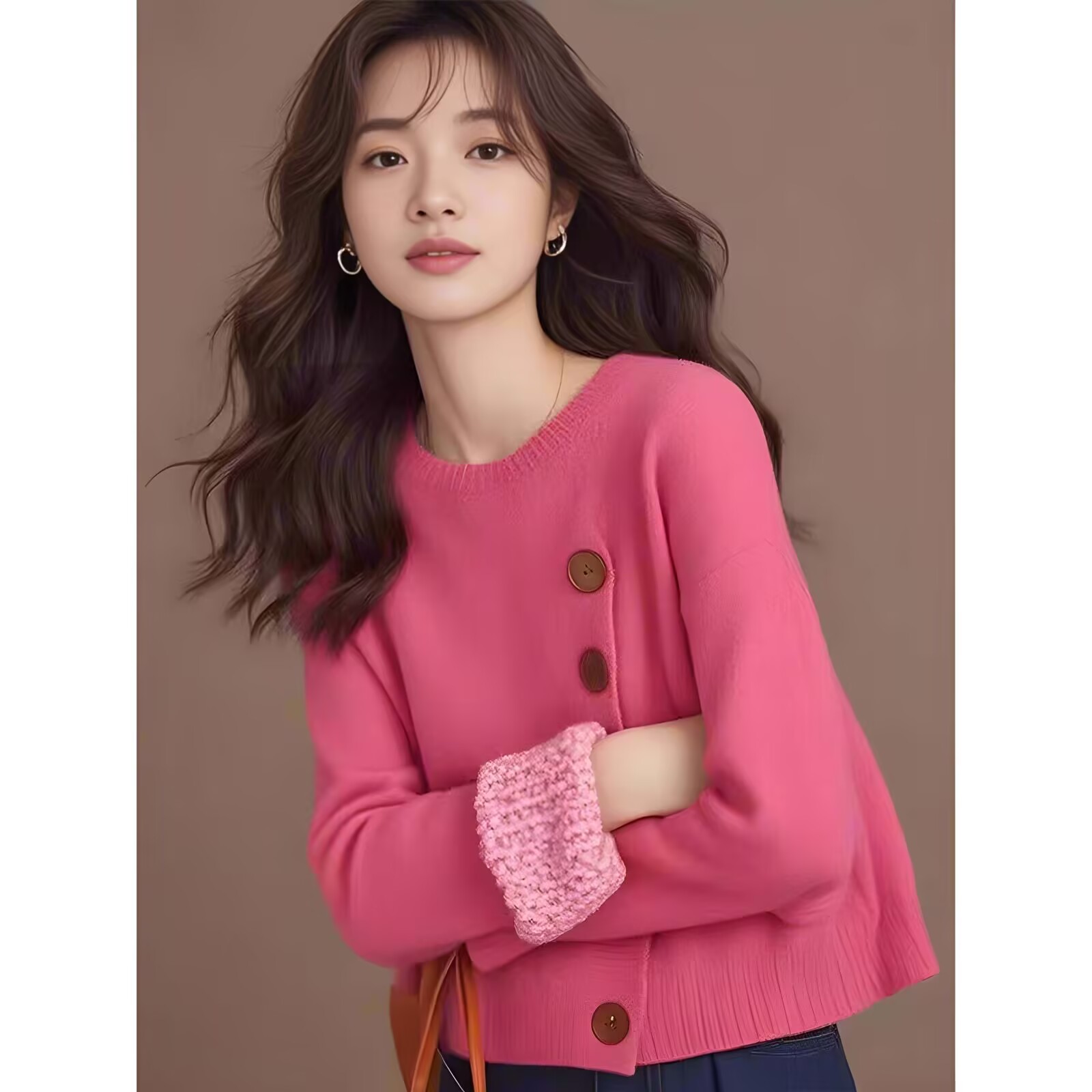 欧货小香风斜扣别致漂亮小衫毛衣