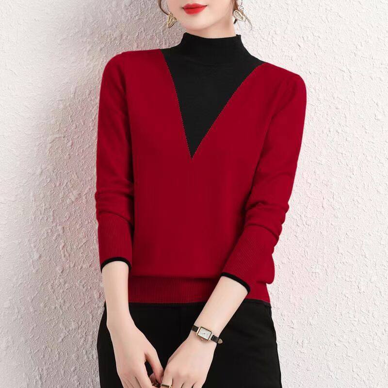假两件半高领拼色针织打底衫秋冬女装毛衣宽松洋气短款内搭羊毛衫,女装/女士精品,毛针织衫,淘宝优惠券,粉丝福利购,淘宝优惠卷
