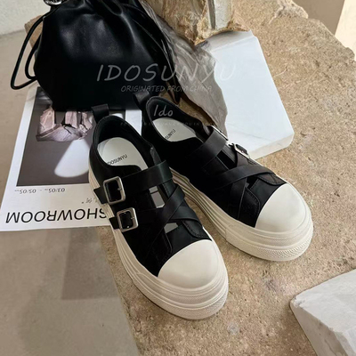 ido真皮厚底增高小白鞋女百搭