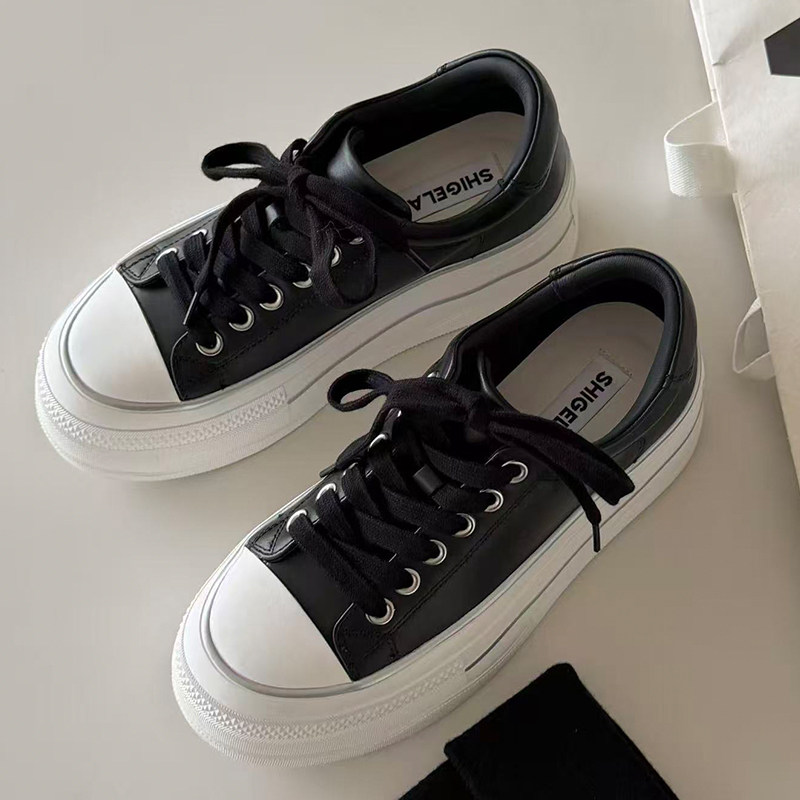 诗歌兰厚底小白鞋女2026春季新款百搭时尚真皮增高系带休闲板鞋潮,女鞋,休闲板鞋,淘宝优惠券,粉丝福利购,淘宝优惠卷