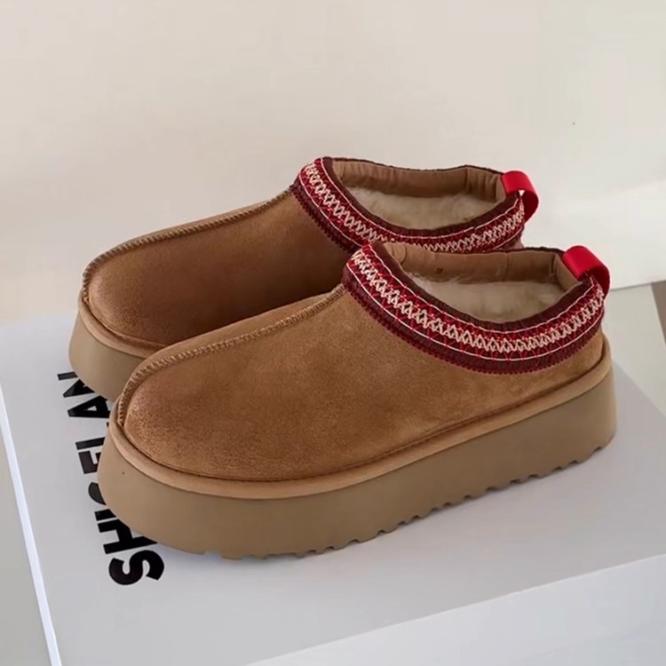 诗歌兰真皮厚底加绒保暖雪地靴