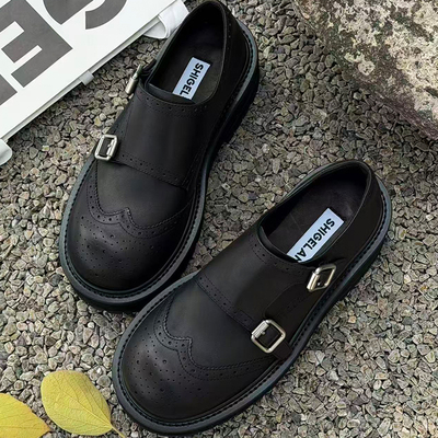 诗歌兰真皮厚底增高英伦风乐福鞋