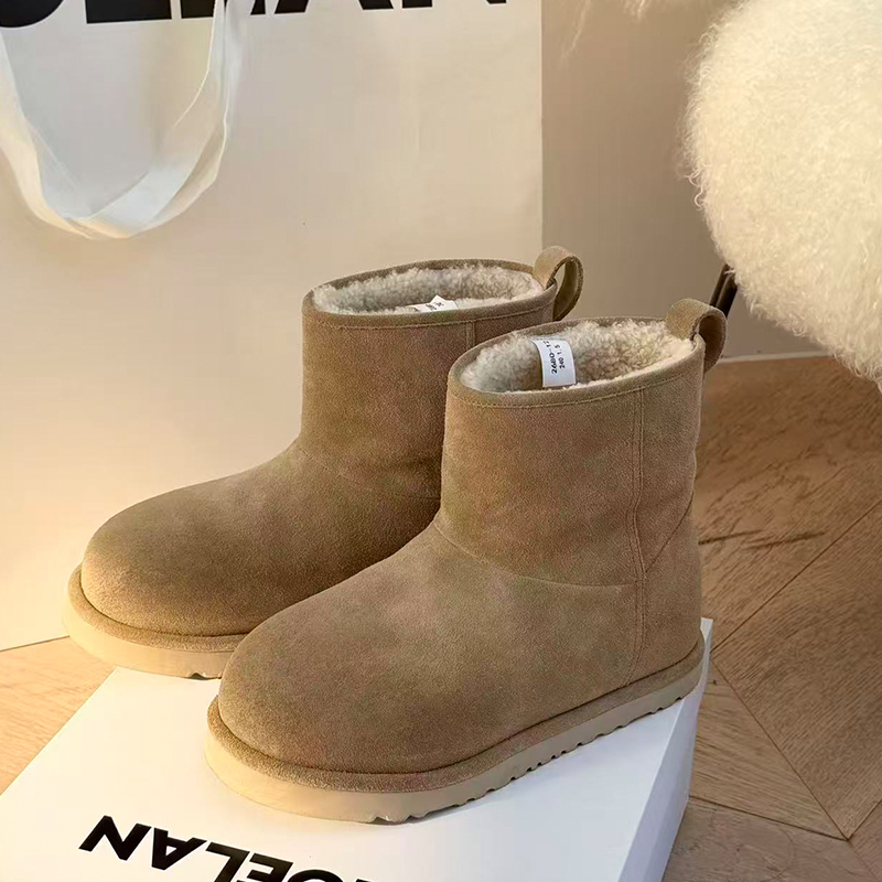 诗歌兰真皮加绒厚底保暖雪地靴