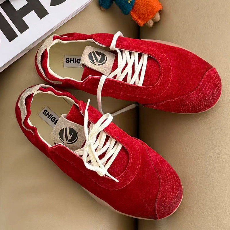 诗歌兰真皮德训鞋女2026春季新款圆头系带平底舒适百搭运动休闲鞋,女鞋,时尚休闲鞋,淘宝优惠券,粉丝福利购,淘宝优惠卷