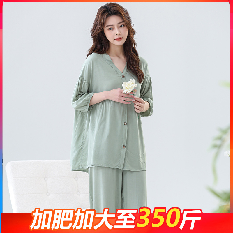 棉绸睡衣女200斤夏季胖mm加肥
