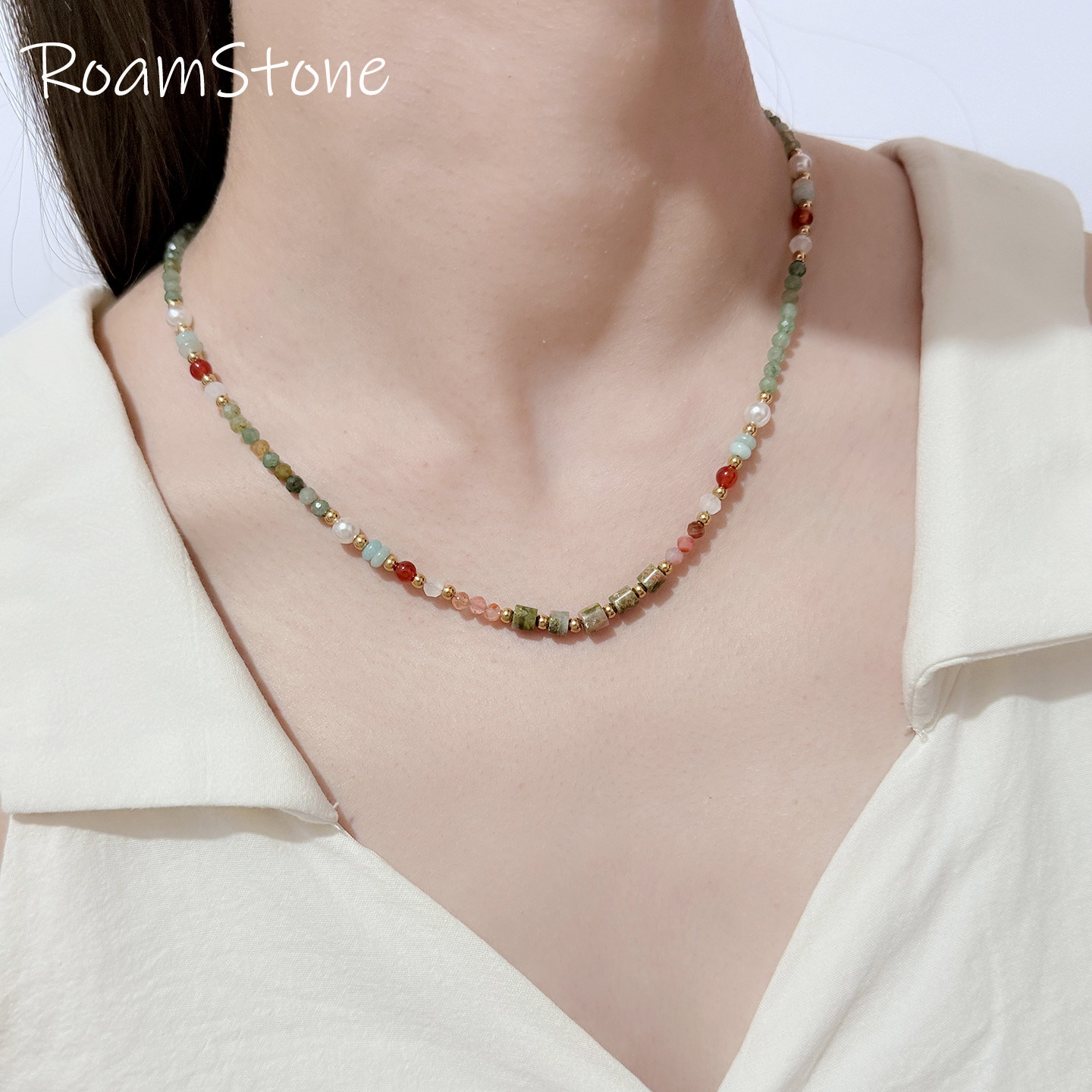 天然石草花石多巴胺串珠不掉色项链女款2025年新款锁骨链手链配饰