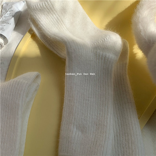 冬日保暖进行时~奶油色系兔毛中筒袜女 温暖加厚 纯色堆堆袜毛绒