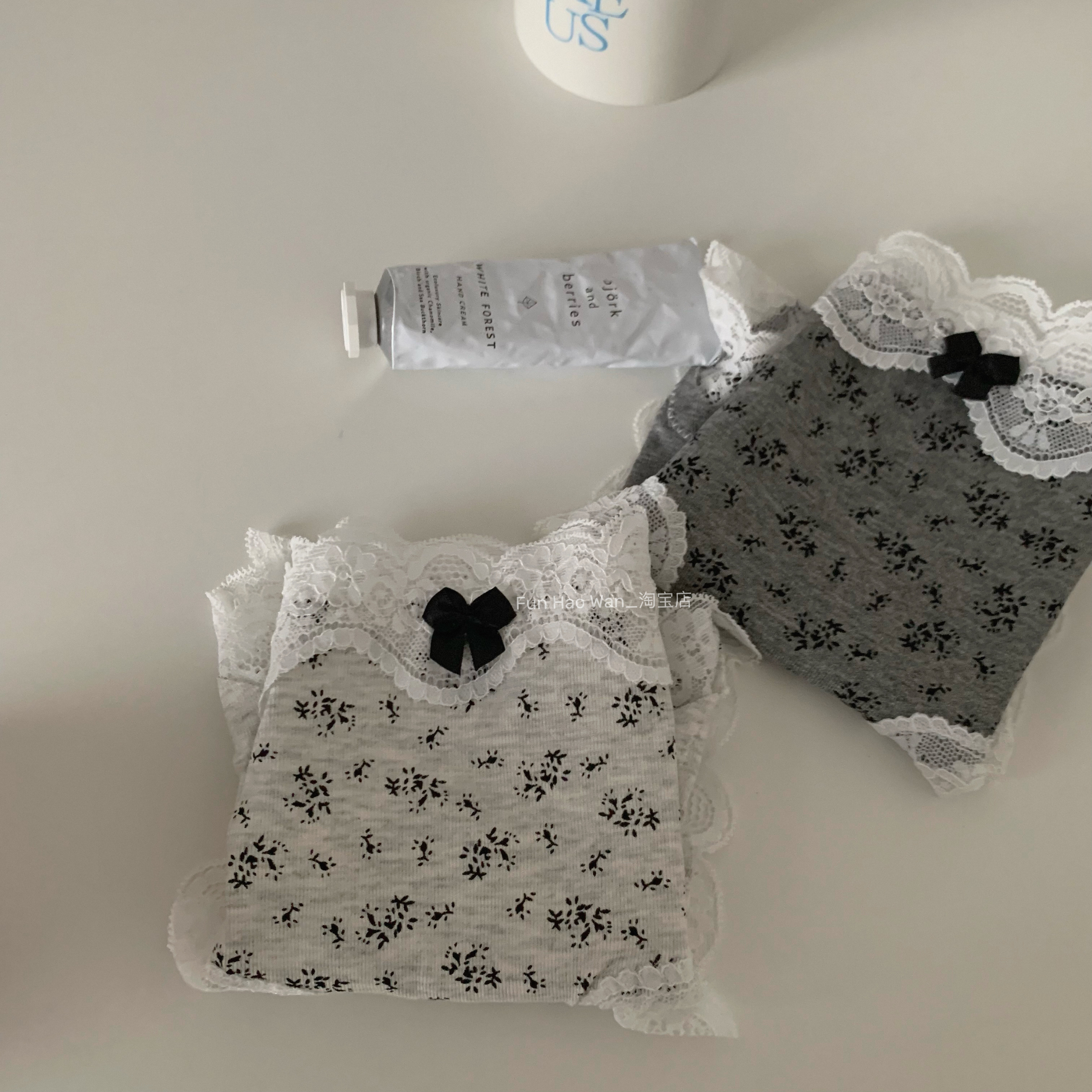 温柔法式感蕾丝边”灰色系小碎花 女士包臀棉质内裤 柔软高弹三角