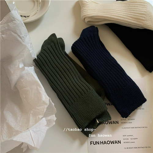 日志粗线堆堆袜纯色中筒