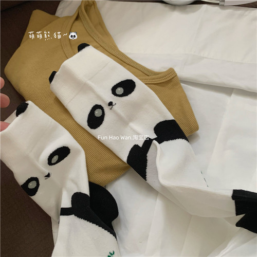 熊猫一家无骨女袜中筒袜