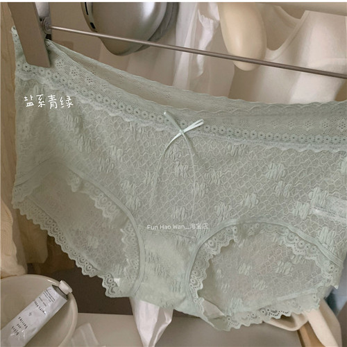 低饱和小温柔~盐系青绿/大PP放心入 棉质裆 中高腰包臀蕾丝内裤女