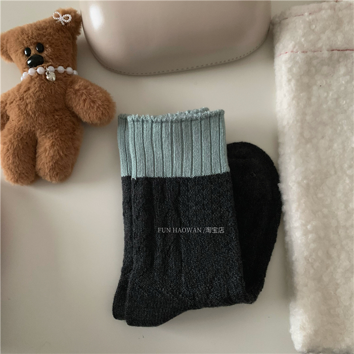 森森软软的秋冬~复古配色羊毛袜 无骨女袜 保暖中筒拼色日杂感袜